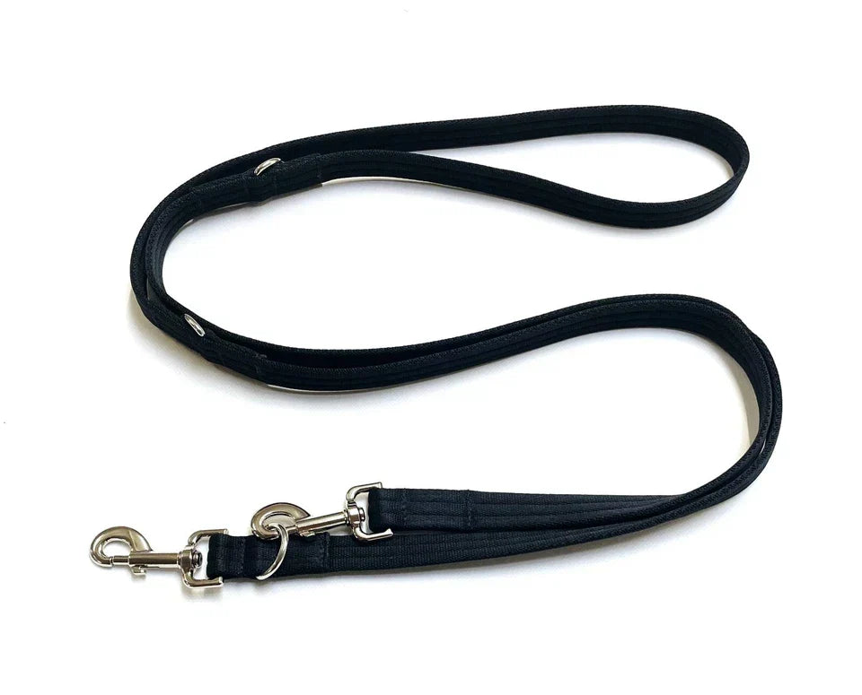 Police Style Dog Training Lead Black Double Ended Multi Functional Soft 25mm